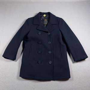 Alpha Industries Pea Coat Youth Large 14-16 Blue Double Breasted Navy Winter